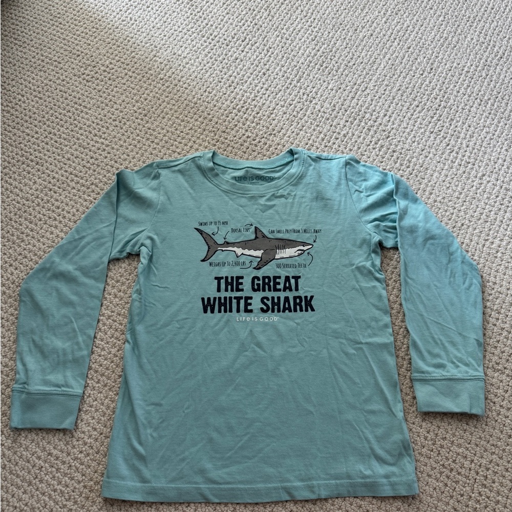 Life Is Good Blue Shark Graphic Long Sleeve Tee